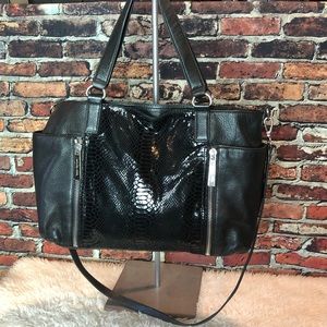 MK Black Leather Mixed Media Shoulder Bag with Crossbody Strap